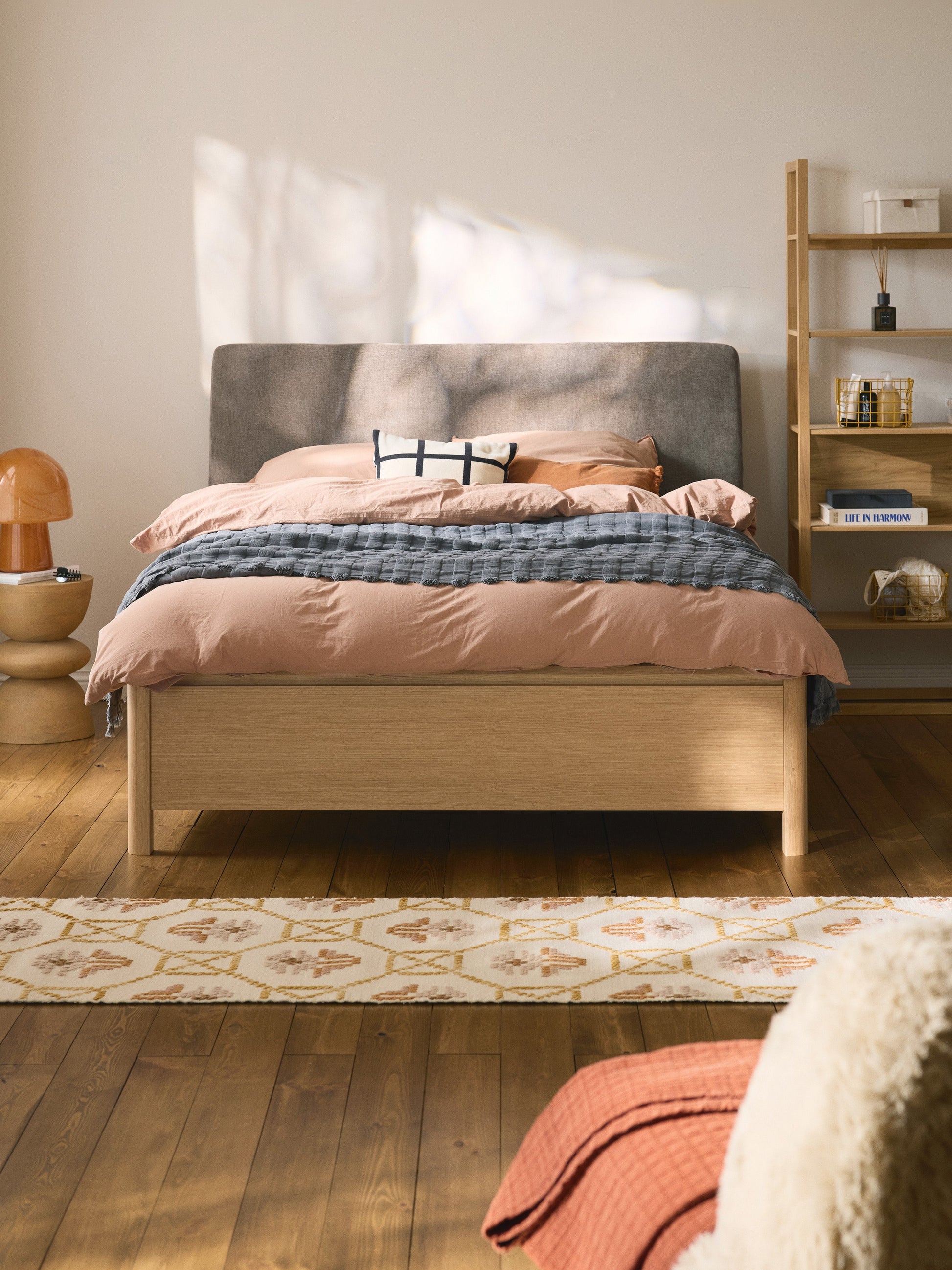 Santiago Wooden Bedstead with Upholstered Headboard and Drawers
