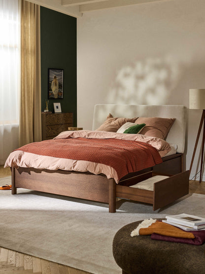 Santiago Wooden Bedstead with Upholstered Headboard and Drawers