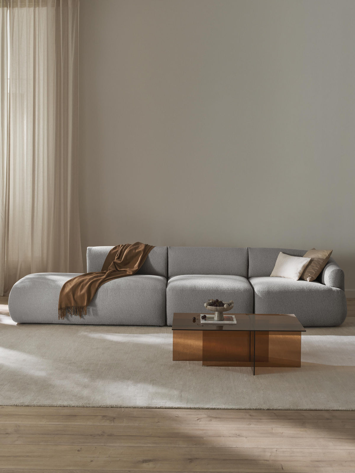 Sofia Modular Chaise Longue with Bouclé Cover (2-Seater)