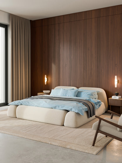 Wolke Bed in Bouclé, Upholstered