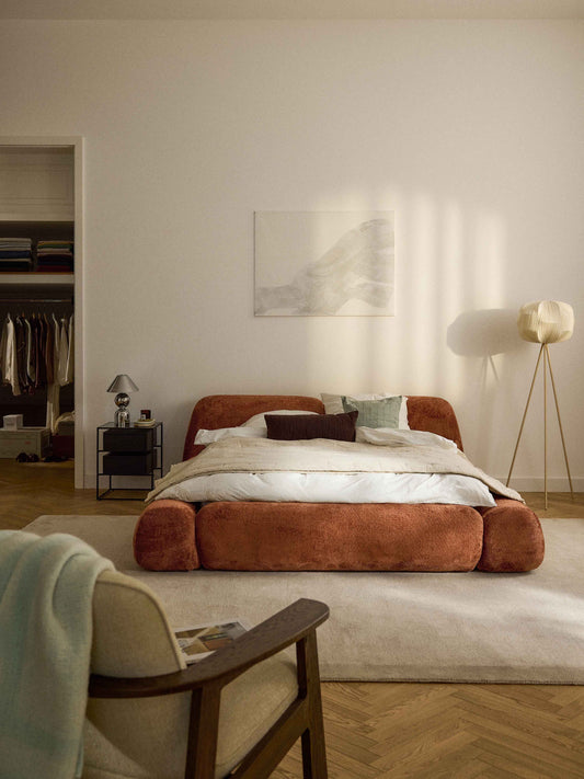 Wolke Bed in Teddy Bouclé, Upholstered