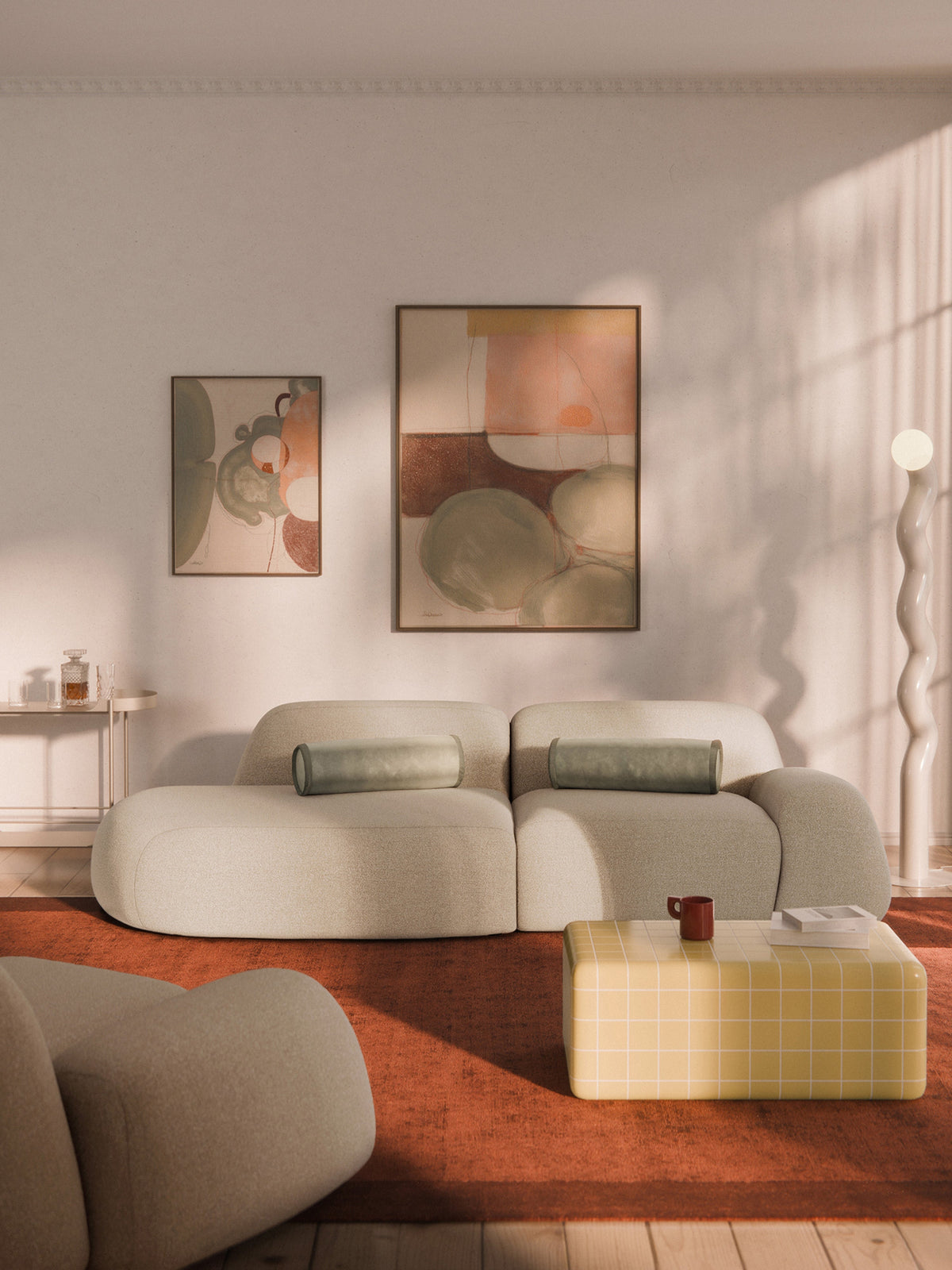 Wolke Modular Bouclé Chaise, 3-Seater