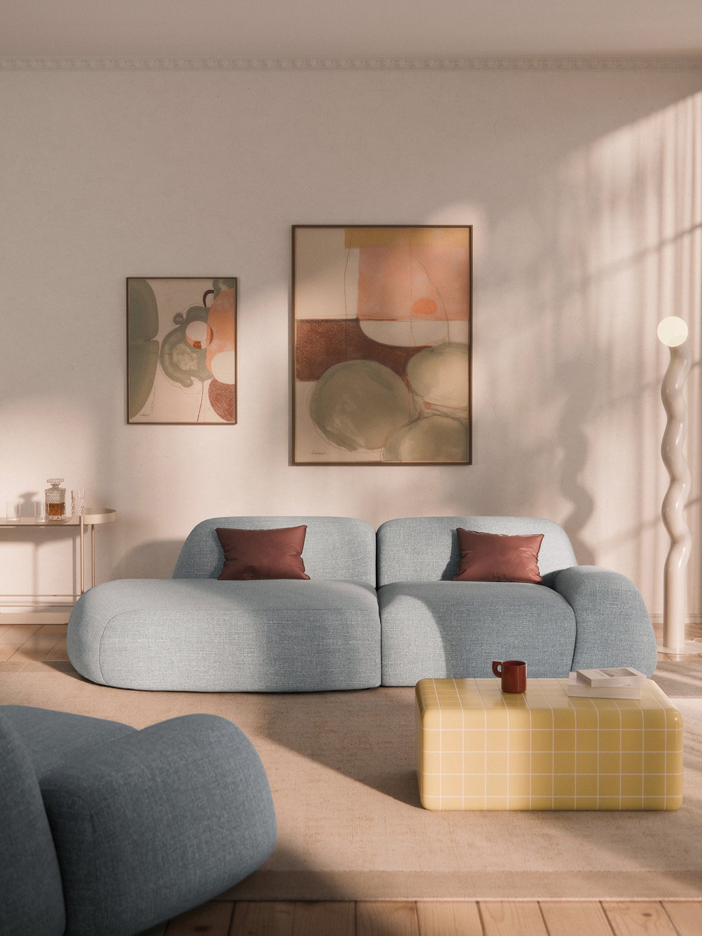 Wolke Modular Bouclé Chaise, 3-Seater