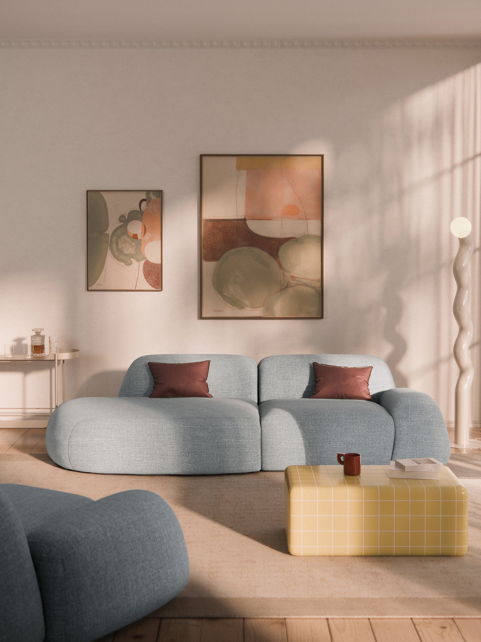 Wolke Modular Bouclé Chaise, 3-Seater