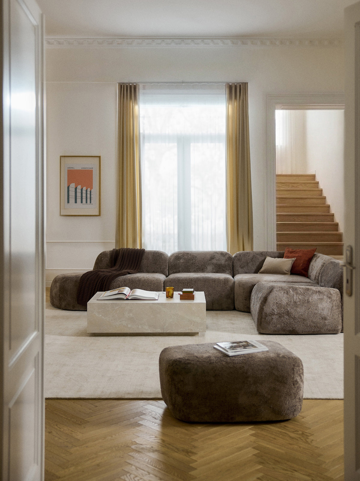 Wolke XL Modular Teddy Bouclé Corner Settee with Chaise Longue